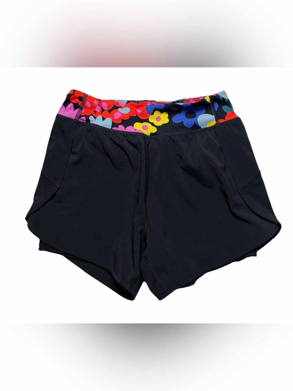 Hanna Andersson Girls 12 150cm Athletic Shorts Black Lined Floral Waist EUC